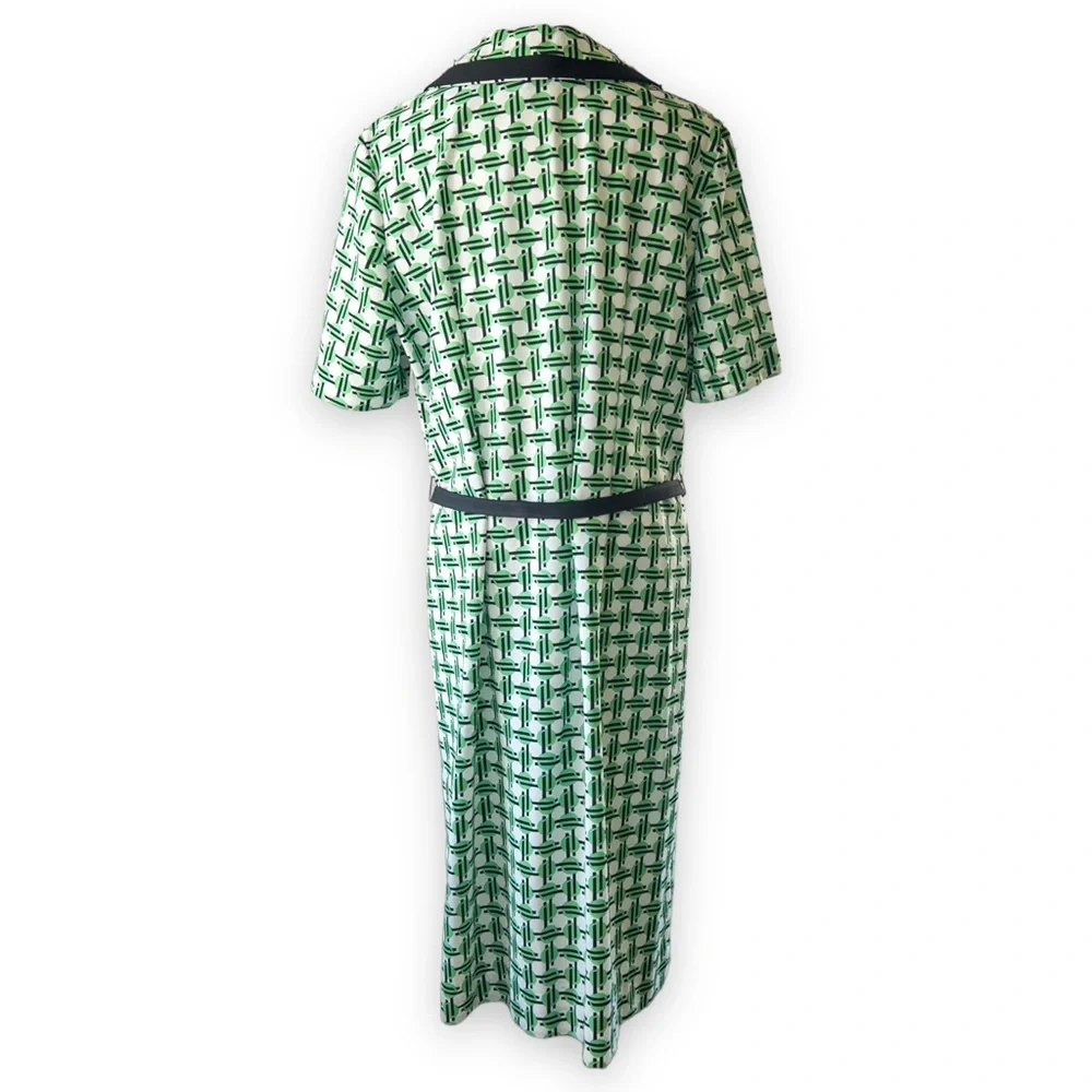 NWT Vintage 70s Geometric Print Green Black White A-line Shirt Dress Size 20.5 - Picture 3 of 16